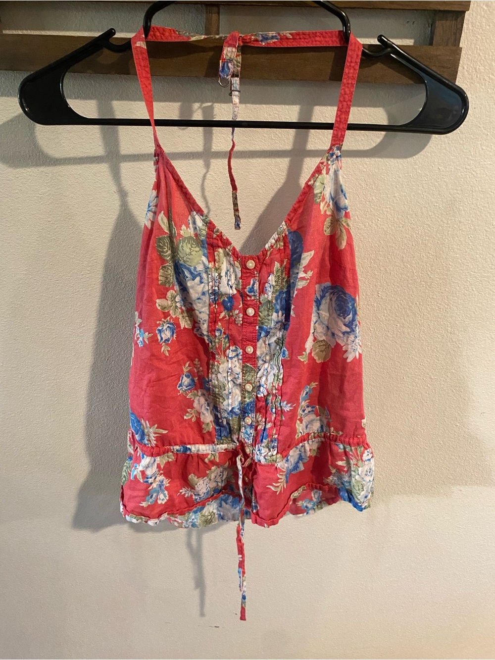 Hollister Floral Red Halter Tie-Back Women's Top Size Medium
